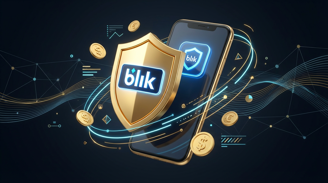 Ilustracja bezpieczeństwa finansowego - tarcza i smartfon